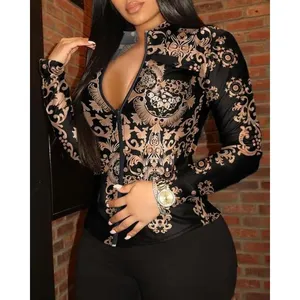 Chaquetas informales de PU para mujer, chaquetas de cuero PU con botones de solapa estampados a la moda, chaquetas de PU de viaje con bolsillos de manga larga, Rojo - Product Image 4