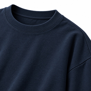 T-shirt en coton tricoté 100 % bleu marine surdimensionné pour homme, uni, à manches courtes, col rond, coupe décontractée - Product Image 3