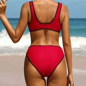 Custom Ribbed Women's Sexy 2 Piece Bikini Set Contrast Trim Sport Style Swimwear Quick Dry Beach Bathing Suit Wholesale Service - Product Image 2