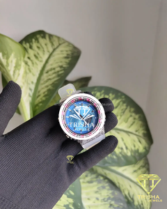 Fully Iced Out VVS Moissanite <b>Diamond</b> <b>Watch</b> in 925 Sterling Silver with Brilliant Blue Dial Luxury Timepiece - Product Image 4