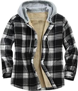 Veste d'hiver pour homme en flanelle de coton avec capuche, épaisse, style chemise patchwork, pour l'extérieur, avec logo personnalisé gratuit, vente en gros - Product Image 4