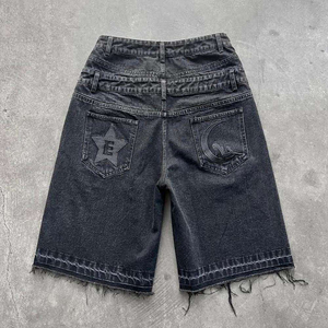 Mid Waist Distressed Denim Shorts Men's Straight Leg Casual Summer Cotton Y2K Breathable Vintage Style Frayed Hem Regular Fit - Product Image 2