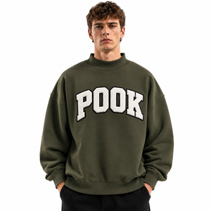 Custom Chenille Embroidery <b>Mens</b> Greek Letter Mock Neck Sweatshirt 100% Cotton Fleece <b>Pullover</b> <b>Mens</b> Mock Neck Sweatshirt - Product Image 4