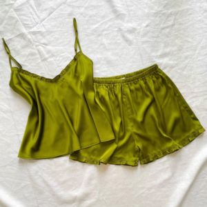 Custom Women Satin <b>Pajama</b> Set Strap Cami Top & Shorts Silk Sleepwear Set - Product Image 2