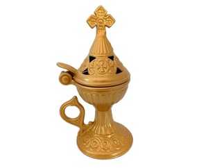 Antique Brass Incense Burner European Vintage Style <b>Cross</b> <b>Top</b> Custom Engraved Design for Religious Use Scented Lavender Ocean - Product Image 2