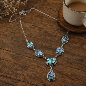 Natural <b>Abalone</b> <b>Shell</b> Statement Necklace for Women 925 Silver Rose & Yellow Gold Plated Handmade Boho Jewelry Gift for Women - Product Image 3