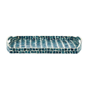 Navy blue accent Mother of pearl tray Rectangular <b>spotted</b> <b>dot</b> decorative dish with built in handle grips for interior - Product Image 1