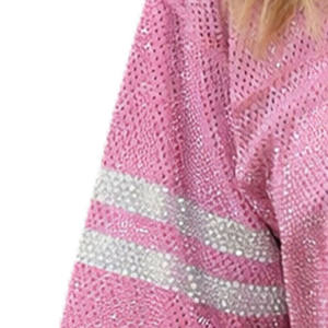 Camiseta Corta de Fútbol Americano para Mujer con Pedrería, Cuello en V, Estilo Urbano, Estampado de Número, Transpirable, de Poliéster, Producción OEM - Product Image 5