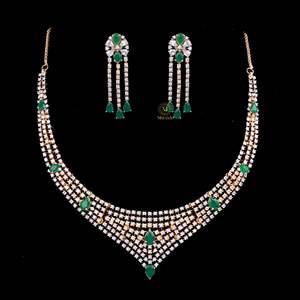 Fashionable Gold Plated Zircon Designer Necklace and Earring Set for Festival - Product Image 2