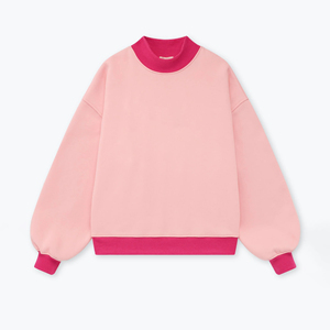 Women Plain Sweatshirt Pink Casual Long Sleeve <b>Mock</b> <b>Neck</b> Loose Winter <b>Top</b> Selling Fashion Lady Colorblock Fleece Pullover Hoodie - Product Image 1