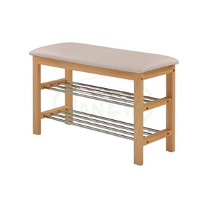 Home Entryway Furniture Wooden Frame Bench Metal <b>Tube</b> Racks Upholstered Cushion Seat Easy <b>Assembly</b> Shoe Storage Wholesale - Product Image 3