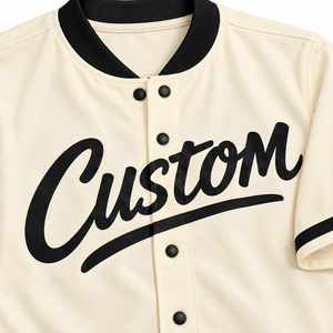 Custom Sublimated Print Cream Baseball Jersey with Black Collar and Sleeve Trim Button Front Short Sleeve Team <b>Shirt</b> Wholesale - Product Image 6