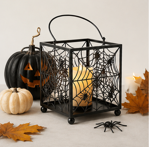 Wholesale Halloween Decor Black Metal Spider Web Candle <b>Lantern</b> Spooky Gothic Iron Tealight Holder for Haunted House Tabletop - Product Image 2