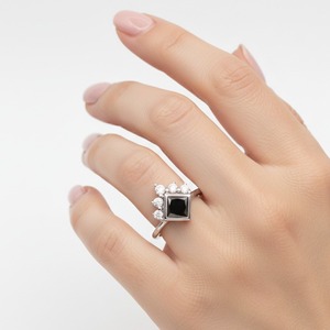 Bague élégante en argent 925 avec diamant naturel noir de 3,25 carats environ, taille princesse, 7,5x7,5 mm, faite à la main, ornement intemporel - Product Image 1