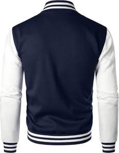 Veste universitaire bleu marine pour homme, manches blanches, col rabattu, fermeture éclair, couleur unie, style preppy, vêtement d'automne - Product Image 1