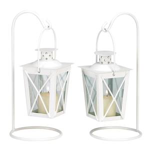 Elegante Farol de Metal con Acabado Blanco y Soporte, Apto para Centro de Mesa y Decoración Interior y Exterior, Hecho a Mano en India - Product Image 1