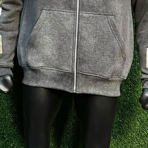 Sweat à capuche entièrement zippé personnalisé avec patchs en chenille et broderie de lettres, effet délavé, hiver, 100% coton molletonné, écologique, 2 couleurs - Product Image 4