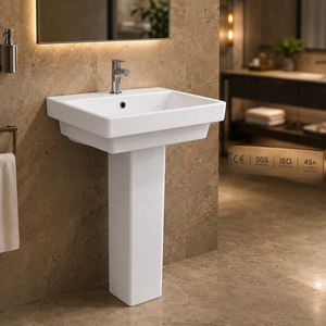 Modern Set Pedestal Washbasin Rectangle Single Hole Chrome Glossy Finish NSF Drainer Floor Mounted Bathroom Sink - Product Image 6