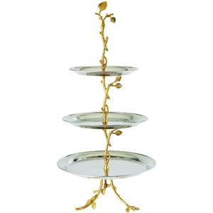 Support à gâteau à 2 niveaux élégant en or, motif papillon et ginkgo, pour la décoration de la maison et comme centre de table - Product Image 2