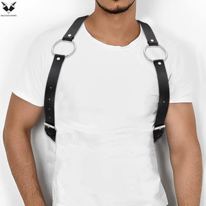 <b>Men's</b> Black Faux Leather Chest <b>Harness</b> Adjustable Shoulder Straps With Silver O-Rings Gothic Punk Body Belt For <b>Men</b> Accessories - Product Image 3
