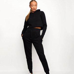 New Arrival Cotton Hooded <b>Cropped</b> Gym Dry Breathable Eco-Friendly Lightweight Regular Fit Embroidered Pullover <b>Jogger</b> <b>Ladies</b> Set - Product Image 3