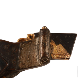 Par de Menuki del período Edo japonés con incrustaciones de cobre, motivo de papelería Iroe, accesorios de espada antiguos sin marca - Product Image 4