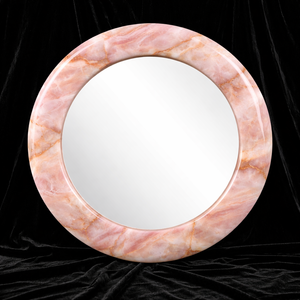 Espejo de Pared Redondo Moderno de Ónix Rosa Natural, Marco Hecho a Mano, Ecológico, Decoración para Bodas, Sala de Estar, Baño, Hotel - Product Image 1