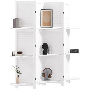 Divisorio Pieghevole Portatile a 4 Pannelli da 67 Pollici, Bianco, in Legno, con Ripiani Espositivi, Paravento Tradizionale in Bambù - Product Image 1