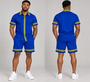 Men's Digital Printed Summer <b>Shirt</b> Shorts Set Breathable Polyester Worsted Fabric Knitted Weave Lightweight Casual Button Front - Product Image 3