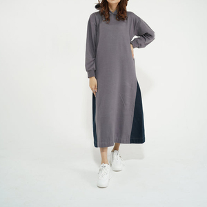 Premium Quality Breathable Eco-Friendly Women <b>Hooded</b> Solid Long Sleeve <b>Sweatshirt</b> <b>Dress</b> X-Long Casual Fleece Pullover Front Logo - Product Image 2