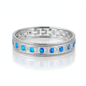 Blue Fire Opal Sterling <b>Silver</b> 925 <b>Cuff</b> Bangle Luxury Statement <b>Bracelet</b> Fine Jewelry Birthstone Jewelry for Women - Product Image 2