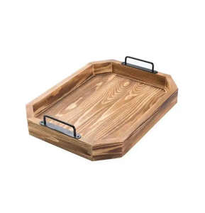 Plateaux de service en bois avec poignées métalliques pour le thé, le café, les collations, le petit-déjeuner – Plats de service modernes pour la table, les maisons et les cafés - Product Image 3