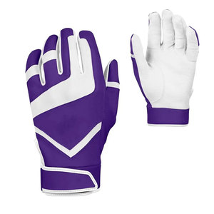 Purple White Leather Batting Gloves <b>Hook</b> And Loop Closure Durable Training Unisex Adult Sport Wear Baseball Batting Gloves - Product Image 1