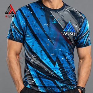 Men's Short Sleeve Sublimation Printed T-<b>Shirt</b> Blue <b>Geometric</b> Pattern Quick Dry Slim Fit Sporty O-Neck Polyester - Product Image 2