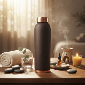 Botella de Agua Moderna y Ecológica de 1 Litro con Tapa de Cobre Puro 100% de Calidad de Exportación con Acabado Marrón Mate, Procedente de la India - Product Image 3