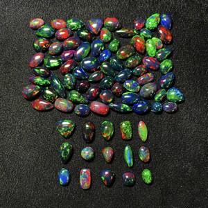 Lot de pierres précieuses opale noire éthiopienne naturelle, formes mélangées, cabochons, 6-12 mm, opale noire multicolore pour la création de bijoux - Product Image 6