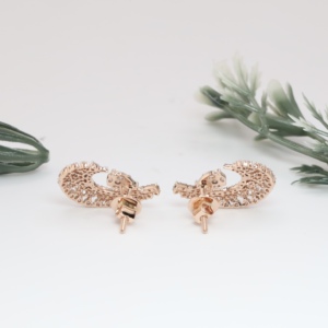 Pendientes de botón Elite de oro rosa con luna creciente, clásicos, con diamantes cultivados en laboratorio y cristales pavé, joyería fina para mujer - Product Image 2