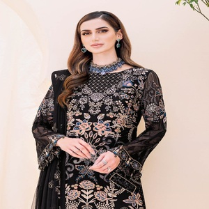 Pakistani Designers' Embroidered Chiffon Shalwar Kameez Suits 3-Piece Women's Casual Daily <b>Kurti</b> Wear Lehenga for Girls Parties - Product Image 5