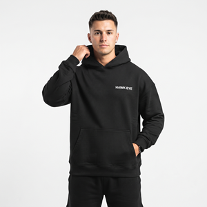 Sudadera con Capucha Extra Grande de Felpa de Algodón para Hombre, Color Negro Sólido, Sudadera con Logotipo Personalizado, Ropa de Invierno al por Mayor - Product Image 3