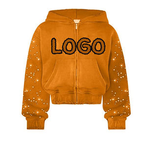 ชุดเสื้อฮู้ดและกางเกงสีดำพิมพ์ลายกลิตเตอร์พร้อมโลโก้แบบกำหนดเอง ทรงโอเวอร์ไซส์ สวมใส่สบายๆ สำหรับฤดูใบไม้ร่วง ผลิตจากผ้าเฟรนช์เทอร์รี่ - Product Image 6