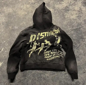 Personnalisation de sweat à capuche de sérigraphie personnalisée tissu de boucle vintage délavé au soleil en détresse fabricants de sweats à capuche coupés et cousus - Product Image 1