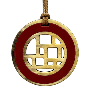 Collier Pendentif Géométrique Tendance Vintage en Corne, Plaqué Or Antique, Cercle Rouge, Unisexe, Anniversaire - Product Image 1