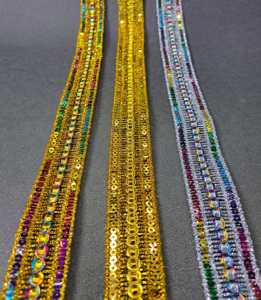 Cinta de encaje metálica de hilo dorado y plateado, tejida para decoración de costura, ribete de encaje de ganchillo, multicolor dorado y plateado - Product Image 1