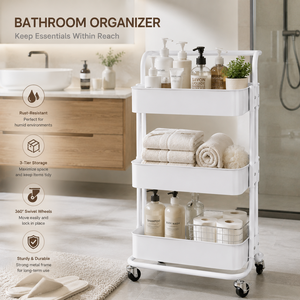 Carrito de almacenamiento rodante blanco de 3 niveles con ruedas para baño, oficina, cocina, sala de estar, diseño minimalista, fácil limpieza - Product Image 5
