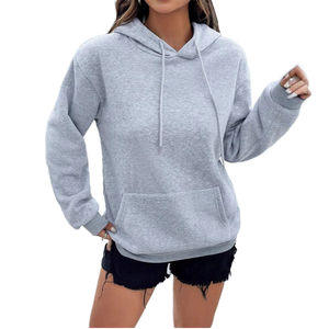Sudadera con Capucha para Mujer, al por Mayor, de Alta Calidad, Nueva, para Otoño/Primavera/Invierno, con Cordón Ajustable y Bolsillos, 100% Algodón, Color Sólido - Product Image 1