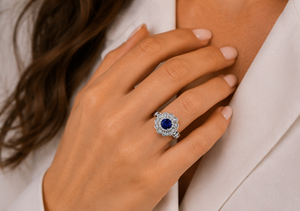 925 Sterling <b>Silver</b> Rhodium Plated Blue Sapphire CZ Floral Halo <b>Ring</b> Luxury Vintage <b>Statement</b> <b>Ring</b> for Women Cubic Zirconia Fine - Product Image 2