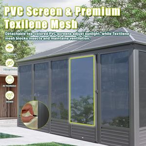 11.2x14.6FT Aluminio Hardtop Gazebo Cuatro estaciones Solarium Sunroom Paredes de pantalla de PVC móviles Puertas correderas Techo de acero galvanizado - Product Image 4