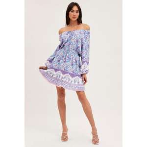 ชุดเดรสมินิเดรสลายดอกไม้สไตล์โบโฮสำหรับผู้หญิง แขนยาว ชุดลำลองสำหรับฤดูร้อน ชุดเดรสชายหาด - Product Image 1