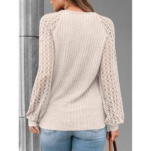 2025 2025 suéteres de manga larga con cuello en V para mujer otoño encaje Tops Casual negocios elegante invierno túnica blusas Otoño Invierno moda - Product Image 5