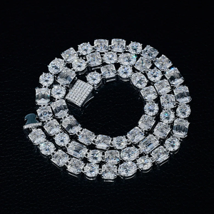 Men's Rhodium Plated 925 Silver Emerald Cut Moissanite <b>Tennis</b> <b>Necklace</b> Box Chain Luxury Everyday Wear - Product Image 4